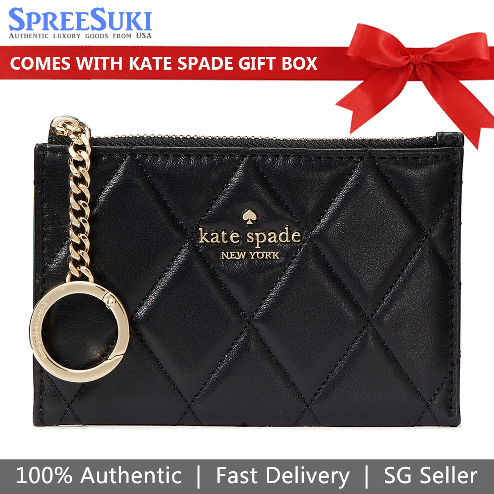 Kate Spade Carey Smooth Quilted Leather Small Card Holder Black # KG426