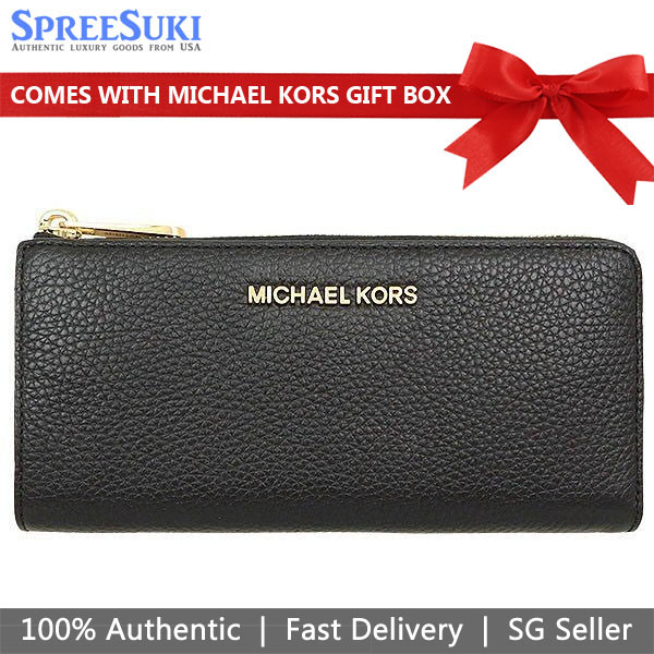 Michael Kors Long Wallet Bedford Large Leather Three Quarter Zip Black # 35S7GBFZ3TD1