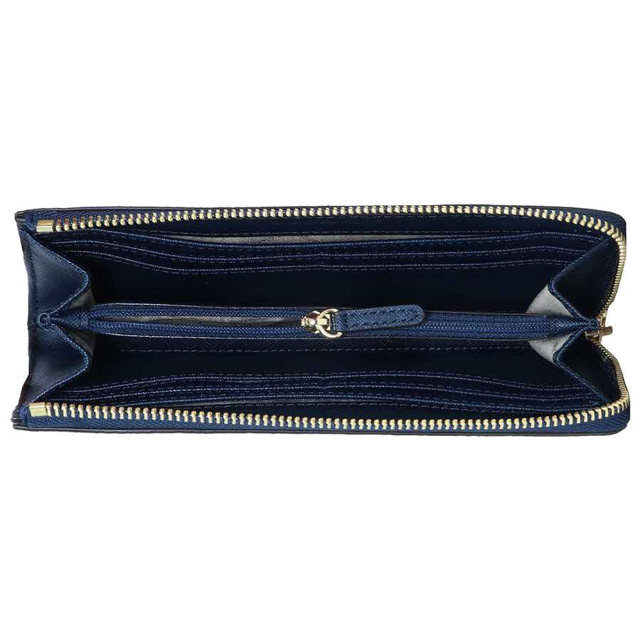 Michael Kors Long Wallet Jet Set Travel Large Three Quarter Zip Leather Navy Dark Blue # 35H8GTVZ3LD1