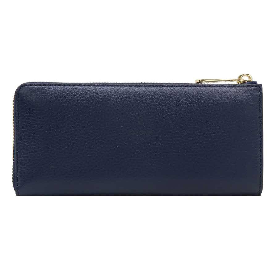 Michael Kors Long Wallet Jet Set Travel Large Three Quarter Zip Leather Navy Dark Blue # 35H8GTVZ3LD1