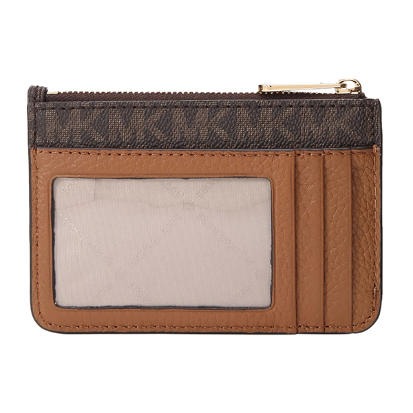 Michael Kors Card Key Case In Gift Box Fulton Small Top Zip Coin Pouch With Id Brown Acorn # 35H8GFTP1BD2