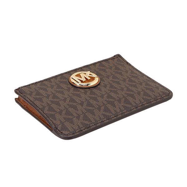 Michael Kors Card Key Case In Gift Box Fulton Small Top Zip Coin Pouch With Id Brown Acorn # 35H8GFTP1BD2