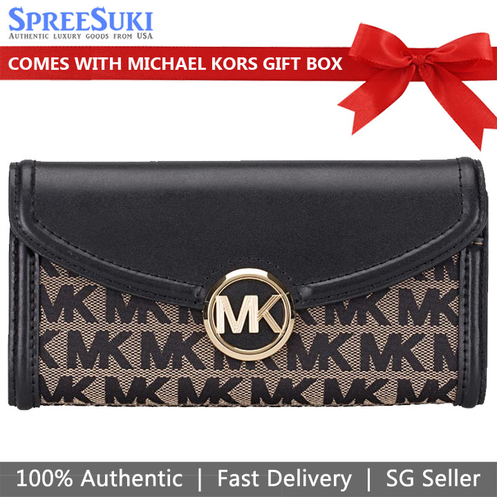 Michael Kors Fulton Large Flap Continental Wallet Beige / Black # 35F9GFTE3JD1