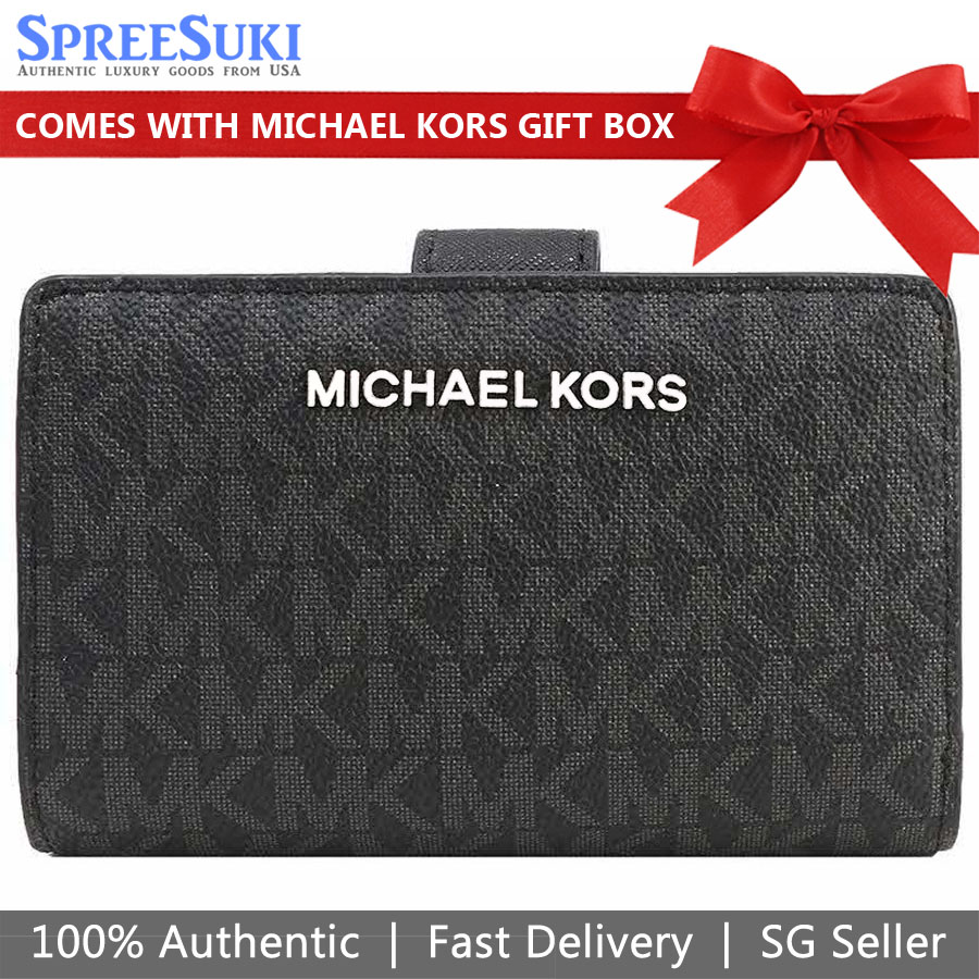 Michael Kors Medium Wallet Jet Set Travel Medium Bifold Zip Corner Wallet Black # 35F8STVF2BD1