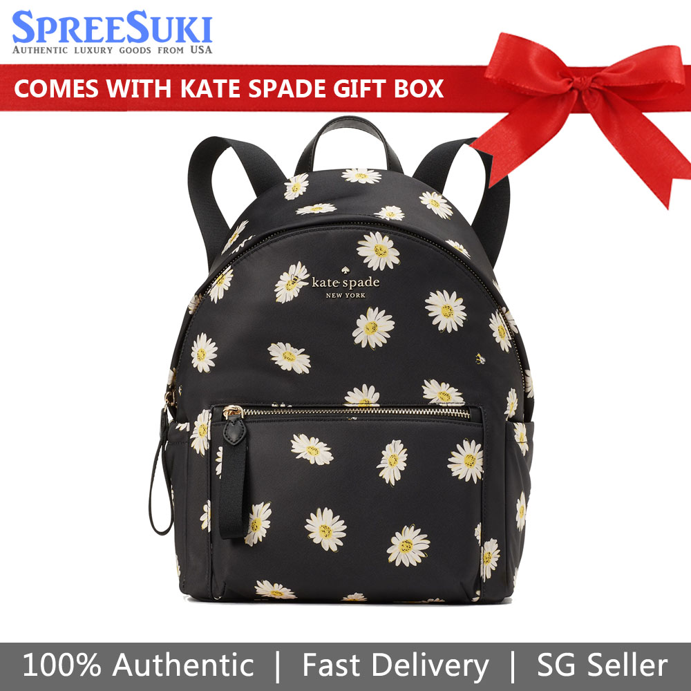 Kate Spade Chelsea Nylon Medium Backpack Floral Daisy Black # KA747