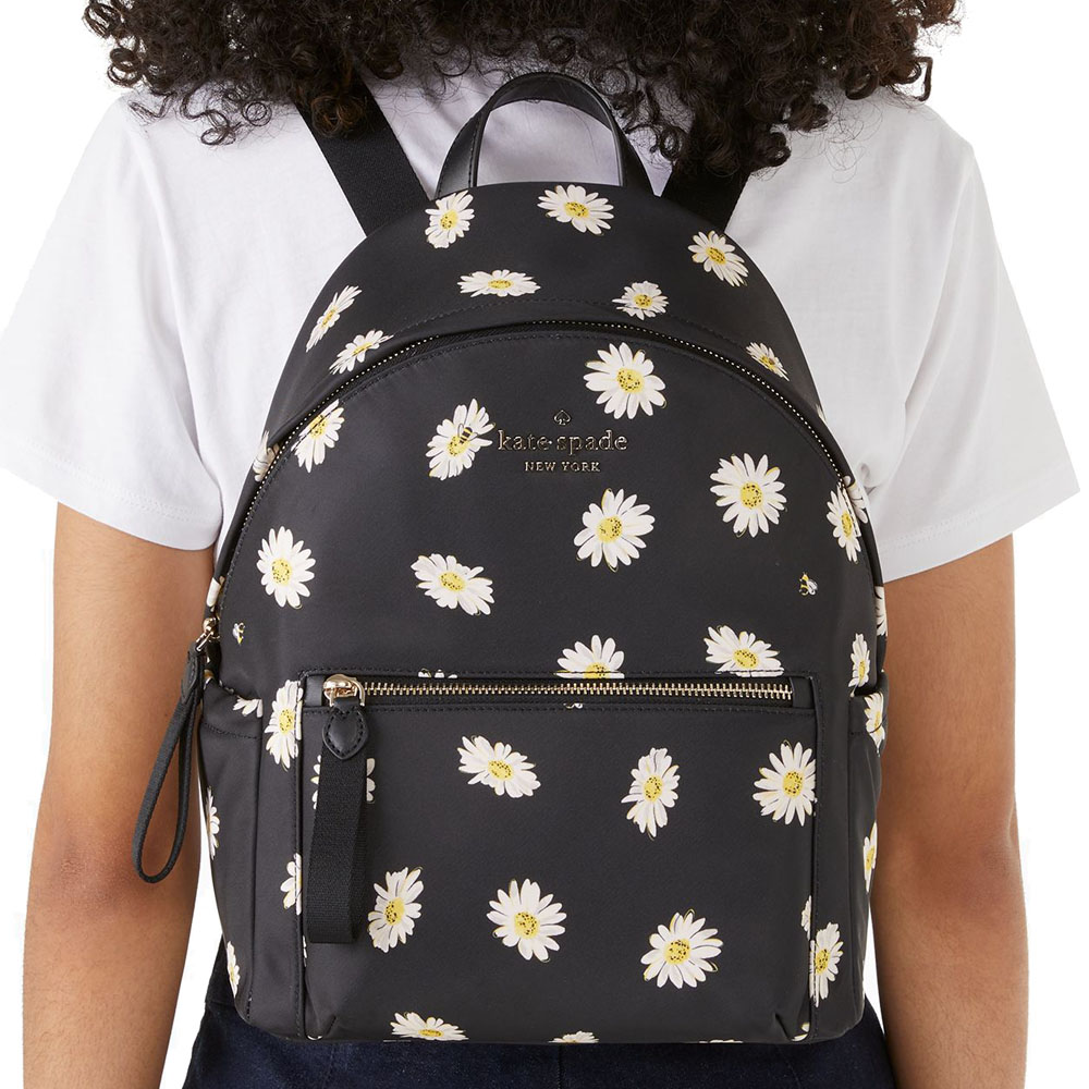 Kate Spade Chelsea Nylon Medium Backpack Floral Daisy Black # KA747