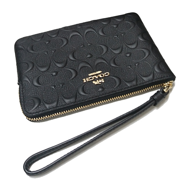 Coach Wristlet In Gift Box Small Wristlet Corner Zip Wristlet In Signature Leather Black # F67555D1