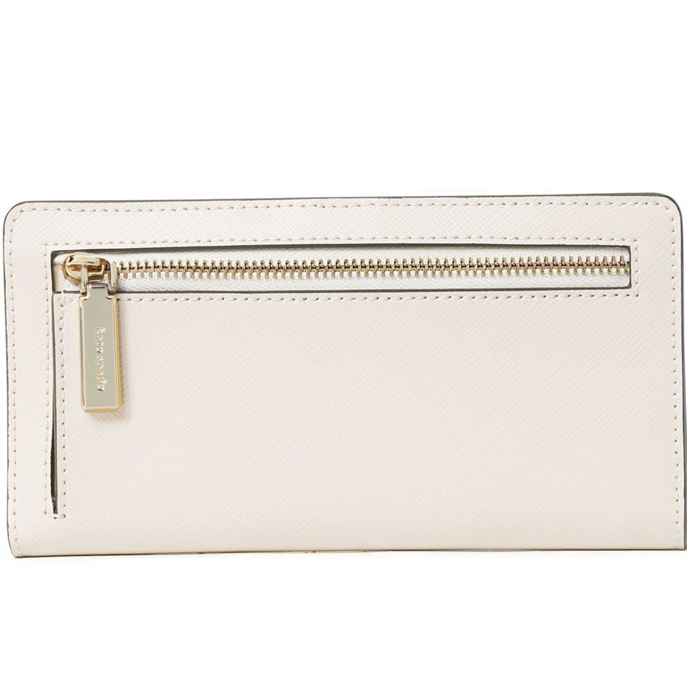 Kate Spade Medium Wallet Staci Saffiano Leather Large Slim Bifold Parchment Off White # WLR00145D1