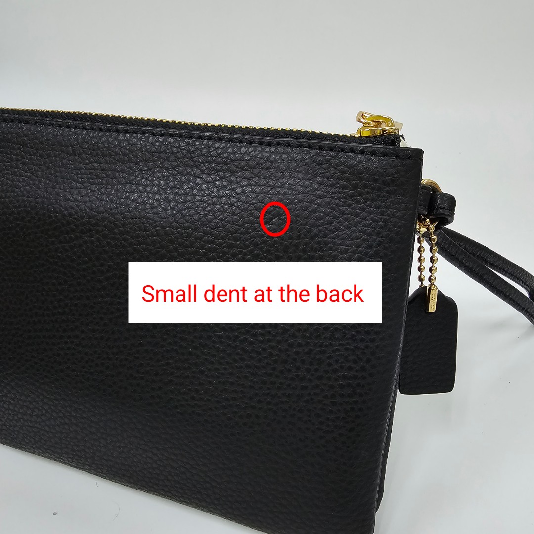 Coach Large Double Zip Wallet In Polished Pebble Leather Large Wristlet Black # F87587D3