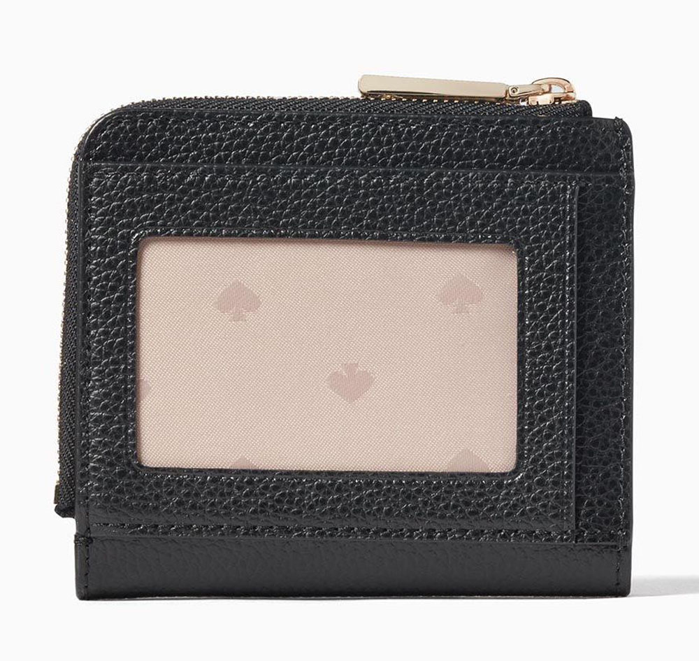 Kate Spade Small Wallet Eva Small L-Zip Bifold Wallet Black / Warm Beige # WLRU6253D1