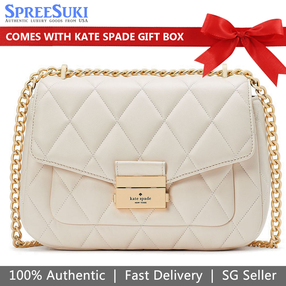 Kate Spade Crossbody Bag Shoulder Bag Carey Small Smooth Quilted Leather Parchment Off White # KA767D4