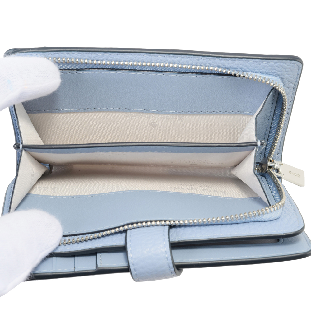 Kate Spade Medium Wallet Pebble Leather Medium Compact Bifold Wallet Muted Blue # WLR00394