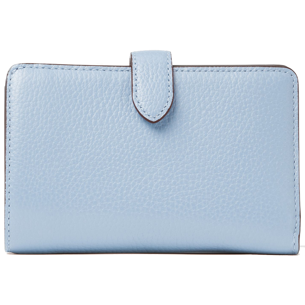 Kate Spade Medium Wallet Pebble Leather Medium Compact Bifold Wallet Muted Blue # WLR00394