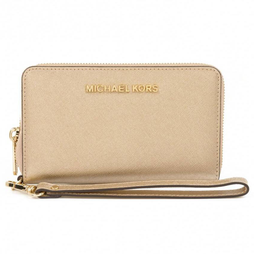 Michael Kors Jet Set Large Flat Phone Wristlet Wallet Pale Gold # 32T5MTVE9M