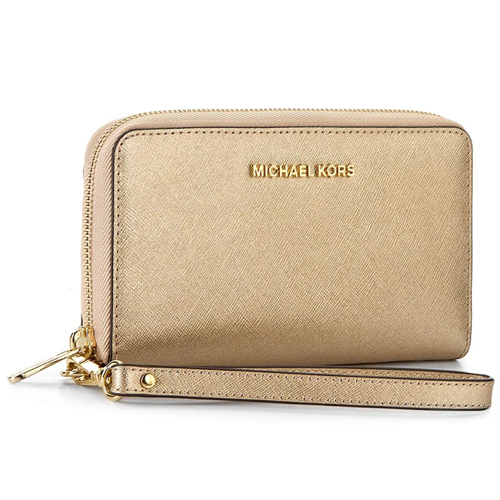 Michael Kors Jet Set Large Flat Phone Wristlet Wallet Pale Gold # 32T5MTVE9M