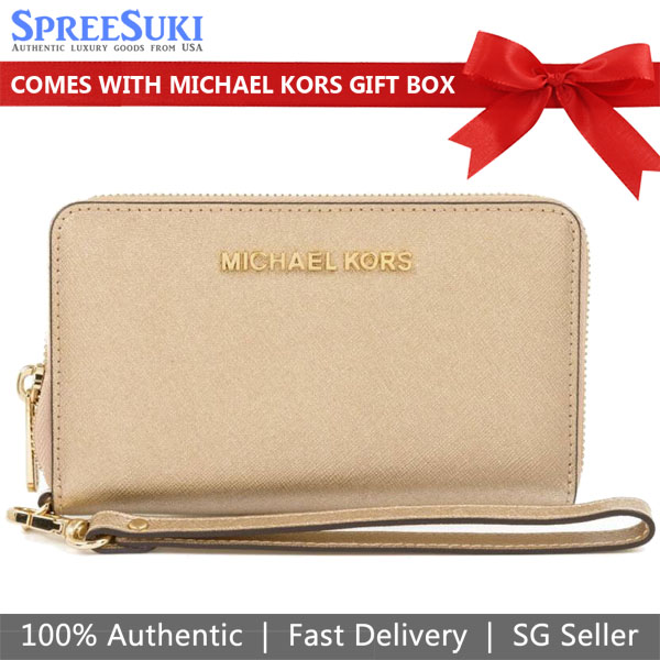 Michael Kors Jet Set Large Flat Phone Wristlet Wallet Pale Gold # 32T5MTVE9M