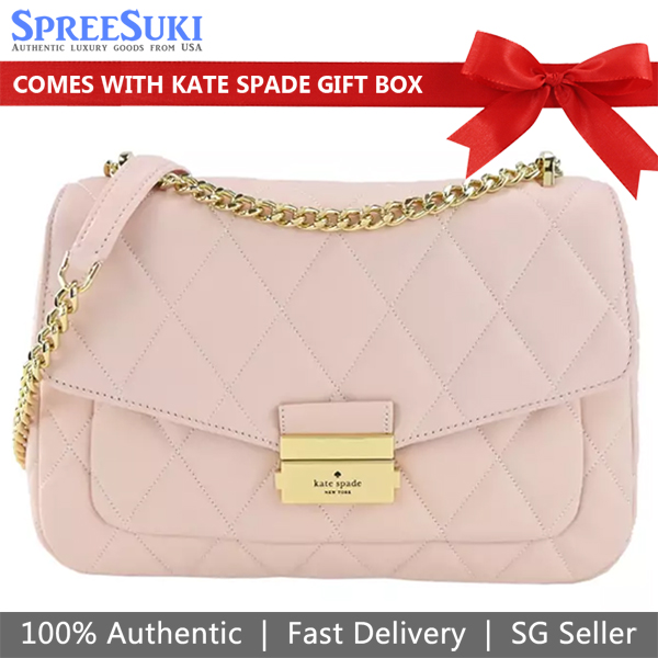 Kate Spade Carey Smooth Quilted Leather Small Flap Shoulder Bag Conch Pink # KA767