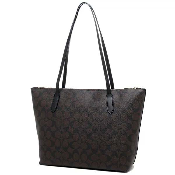 Coach Tote Shoulder Bag Zip Tote In Signature Canvas Brown Black # 4455D1