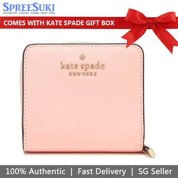 Kate Spade Small Wallet Staci Small Zip Around Wallet Chalk Pink # WLR00634D3