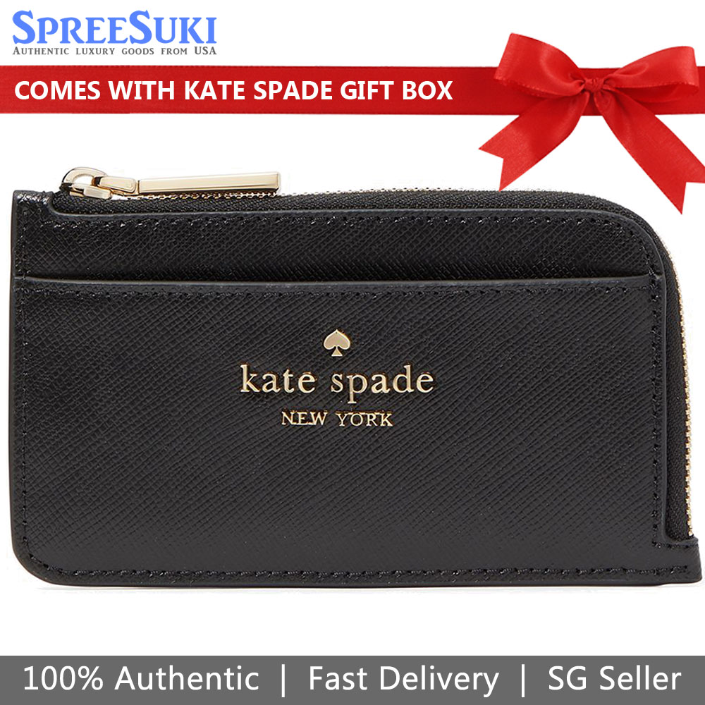 Kate Spade Madison Saffiano Leather Top Zip Card Holder Black # KC583D1