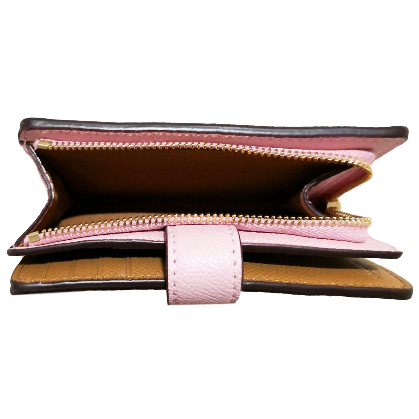 Coach Wallet In Gift Box Medium Wallet Medium Corner Zip Wallet In Crossgrain Leather Blossom Pink / Gold # 11484D3