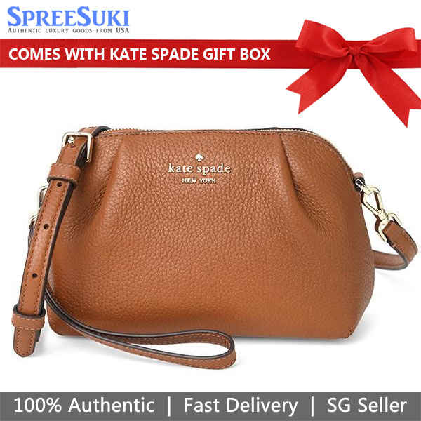 Kate Spade Crossbody Bag Dumpling Pebbled Leather Convertible Warm Gingerbread Brown # KA576D1