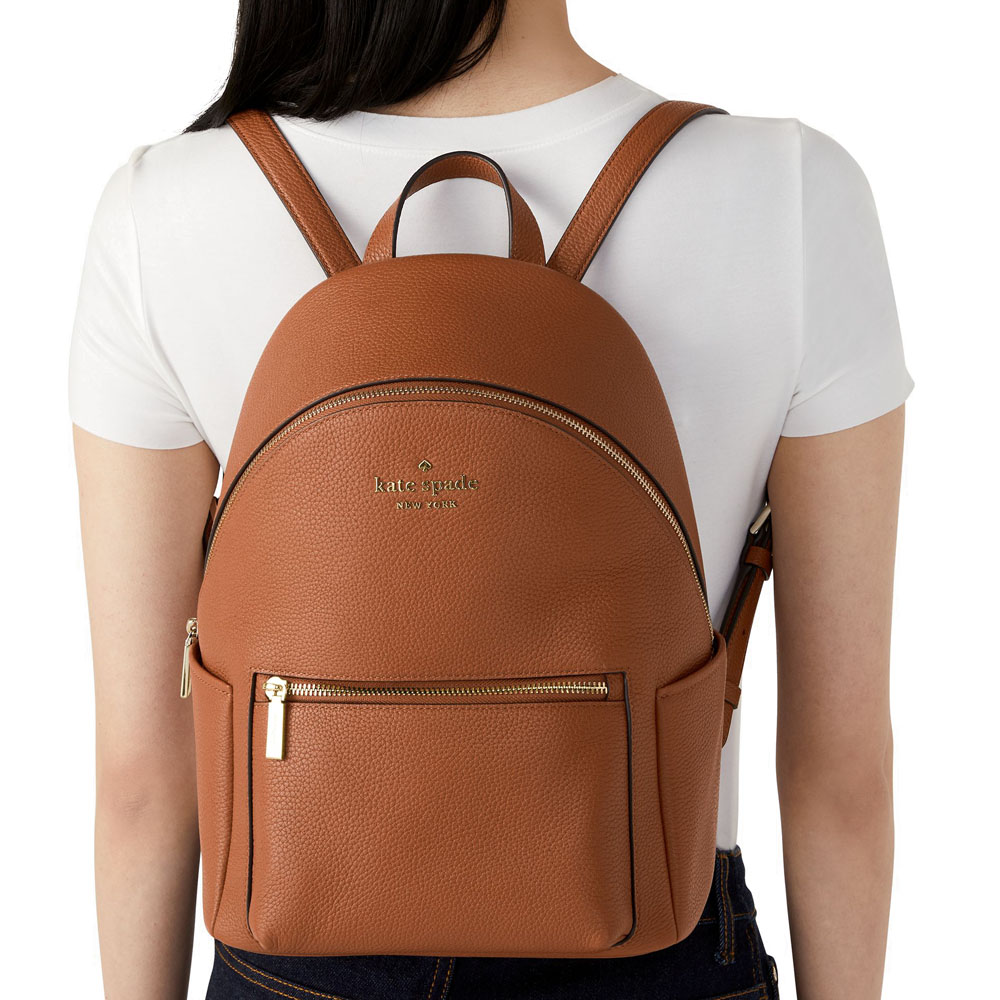 Kate Spade Leila Pebbled Leather Medium Dome Backpack Warm Gingerbread Brown # K8155D1