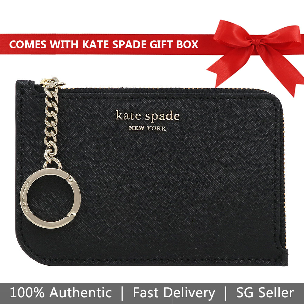 Kate Spade Card Case In Gift Box Cameron Medium Lzip Card Holder Black # WLRU5439D2