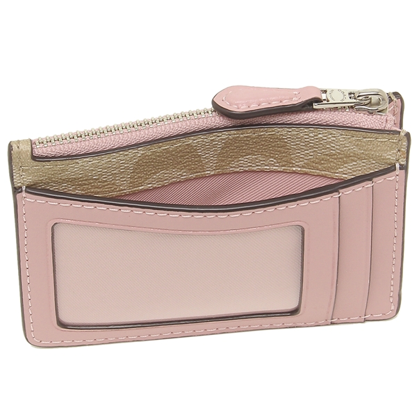 Coach Key Coin Case In Gift Box Mini Skinny Id Case In Signature Canvas Light Khaki / Carnation Pink # F16107D1