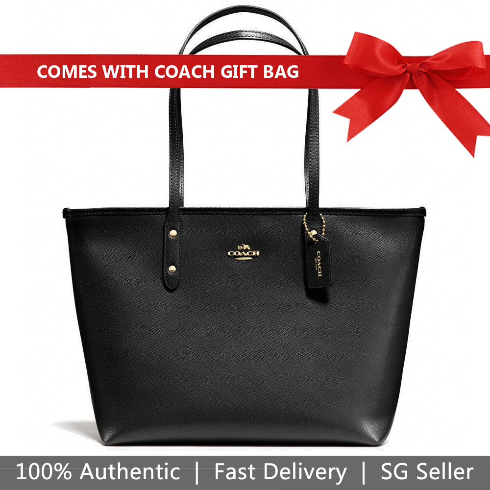 Coach Shoulder Bag With Gift Bag City Zip Tote In Crossgrain Leather Black # F58846D1