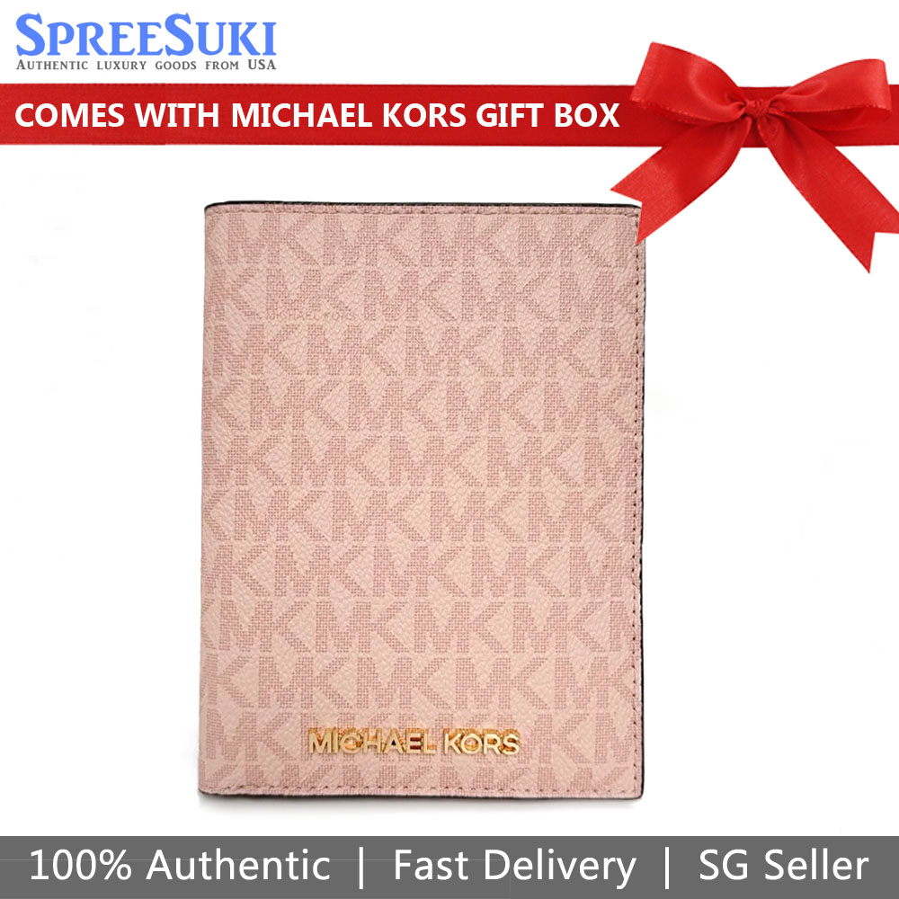 Michael Kors Signature Jet Set Travel Passport Case Dark Powder Blush Pink # 35T9GTVT1B