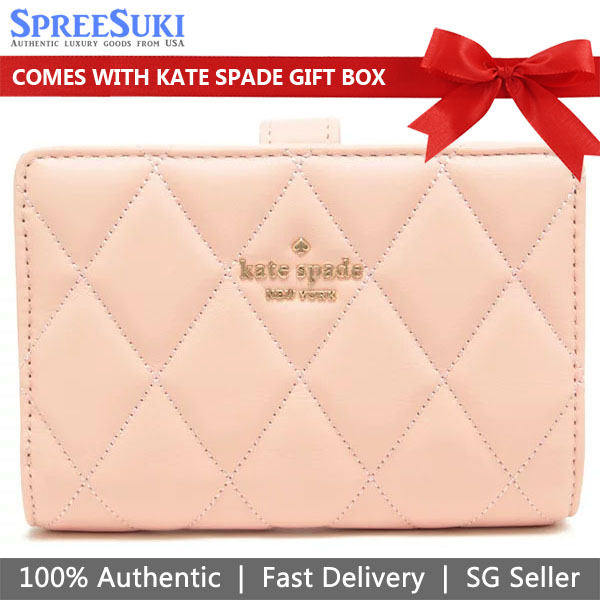 Kate Spade Carey Smooth Quilted Leather Medium Wallet Conch Pink # KA591D14