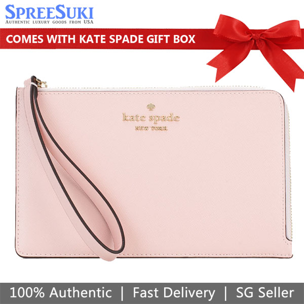 Kate Spade Large Wristlet Staci Medium L-Zip Wristlet Chalk Pink # WLR00134