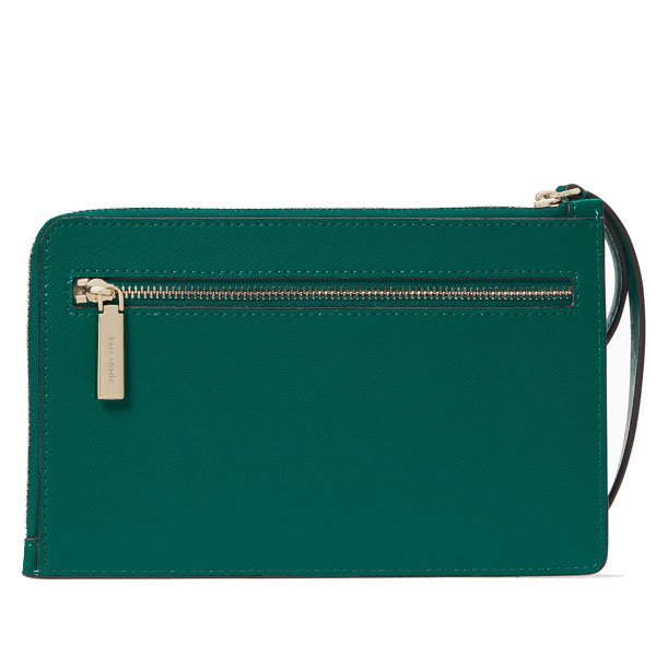 Kate Spade Large Wristlet Saffiano Leather Medium L-Zip Wristlet Deep Jade Green # WLR00134