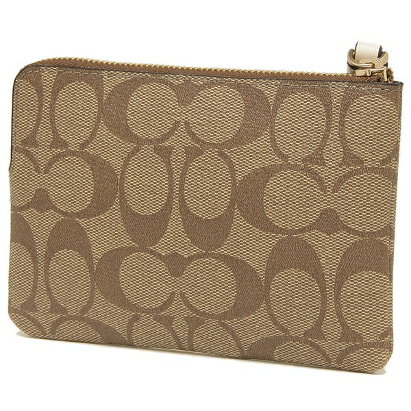 Coach Wristlet In Gift Box Small Wristlet Corner Zip Wristlet In Signature Canvas Khaki Chalk # F58035D1