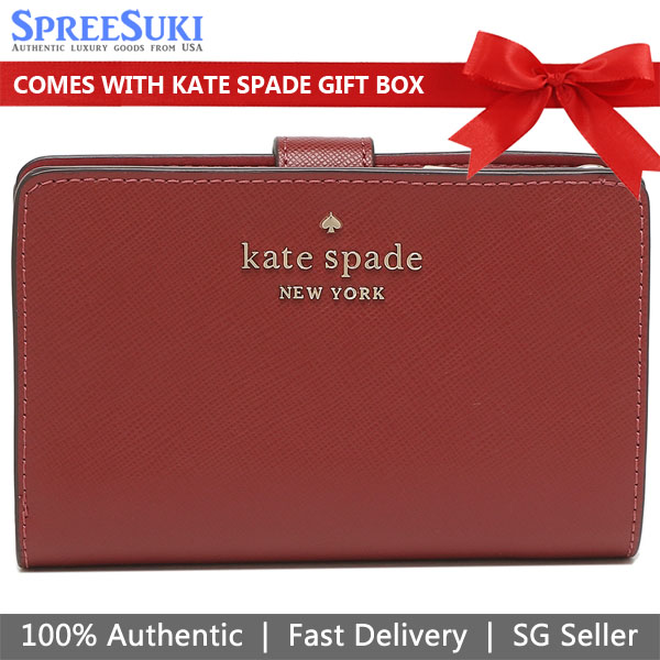 Kate Spade Medium Wallet Staci Saffiano Leather Medium Compact Bifold Wallet Red Currant # WLR00128D12