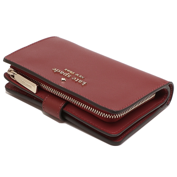 Kate Spade Medium Wallet Staci Saffiano Leather Medium Compact Bifold Wallet Red Currant # WLR00128D12