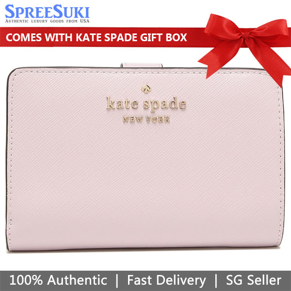 Kate Spade Medium Wallet Staci Safiano Leather Medium Compact Bifold Wallet Lilac Moonlight Light Purple # WLR00128D13