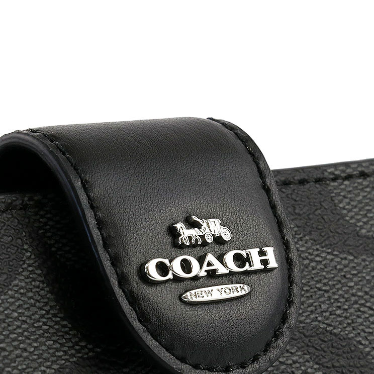 Coach Medium Wallet Signature Medium Corner Zip Graphite Black # C0082D9