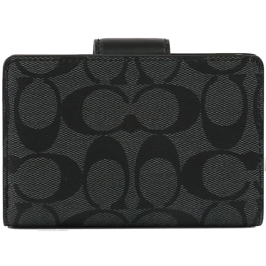 Coach Medium Wallet Signature Medium Corner Zip Graphite Black # C0082D9