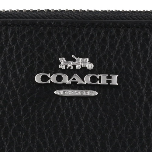 Coach Long Wallet Pebbled Leather Long Zip Around Wallet Black Silver # C4451D1