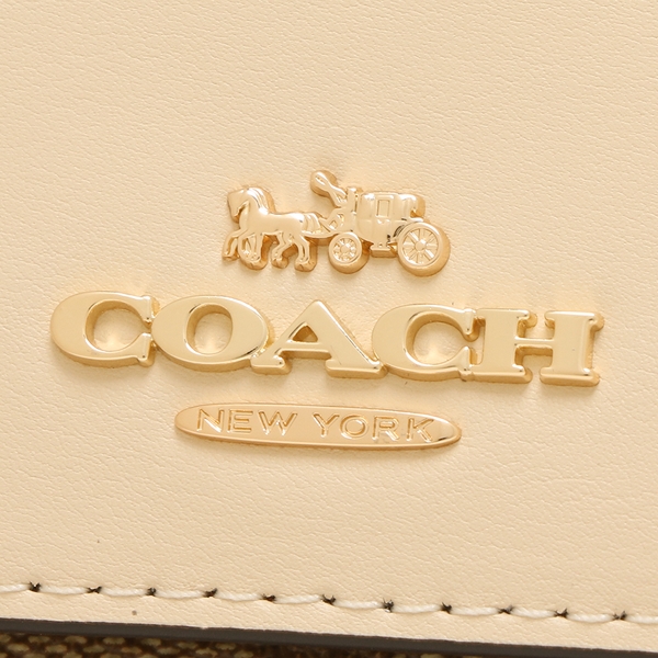 Coach Small Wallet Small Trifold Wallet In Blocked Signature Canvas Khaki Ivory # CE930D9