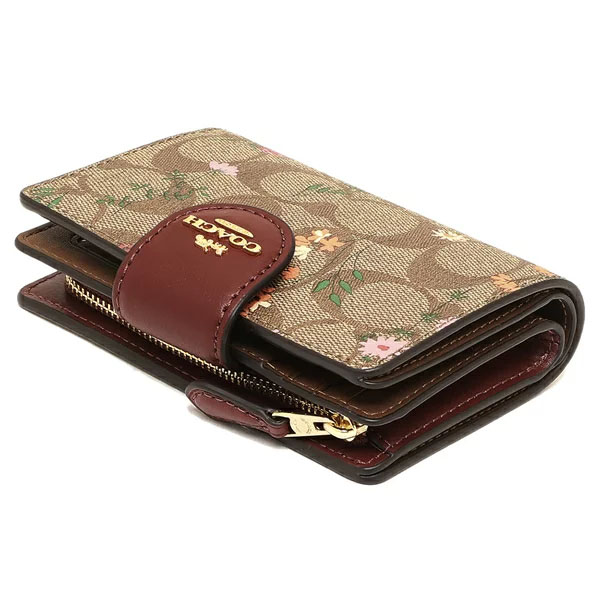 Coach Medium Wallet Medium Corner Zip Wallet In Signature Canvas With Wildflower Print Khaki # C8730D3