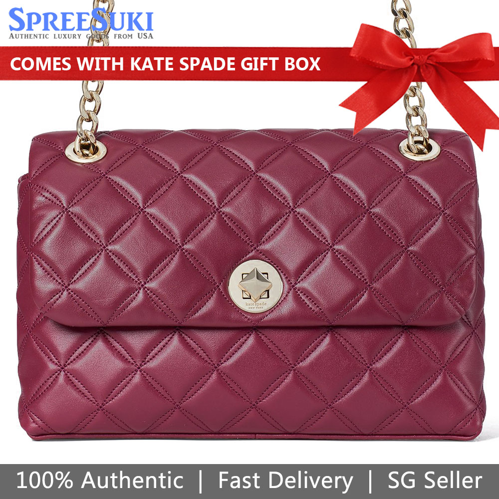 Kate Spade Crossbody Bag Natalia Medium Flap Shoulder Bag Blackberry Magenta Purple Red # WKRU7076D3
