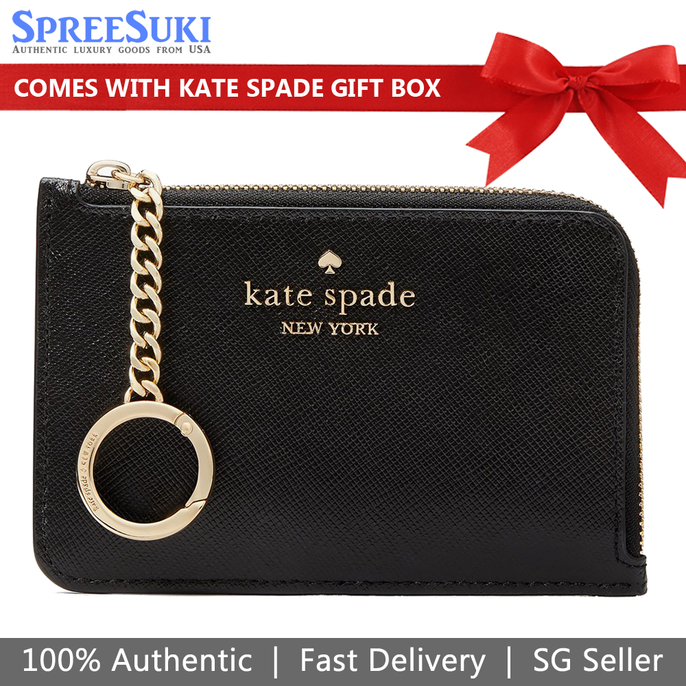 Kate Spade Madison Saffiano Medium L-Zip Card Holder Black # KG613