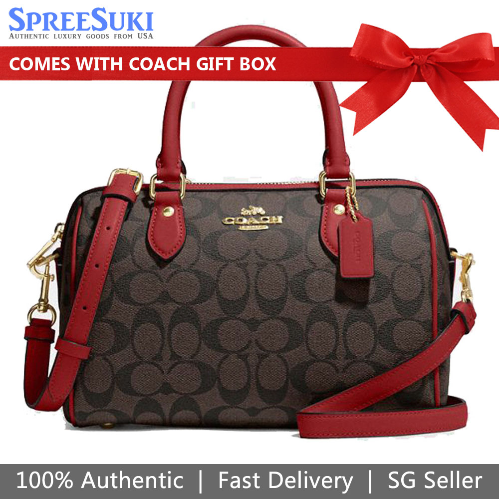 Coach Crossbody Bag Sling Rowan Satchel Bag In Signature Canvas Brown / 1941 Red # CH280