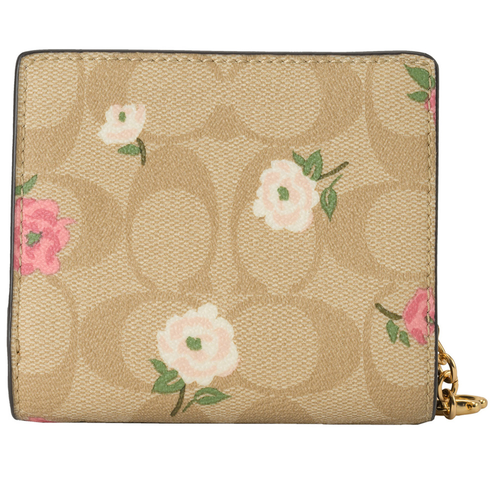 Coach Small Wallet Snap Wallet In Signature Canvas With Floral Print Light Khaki Chalk Off White # CR969