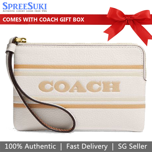 Coach Corner Zip Wristlet Coach Stripe Chalk Multi / Gold # CH311