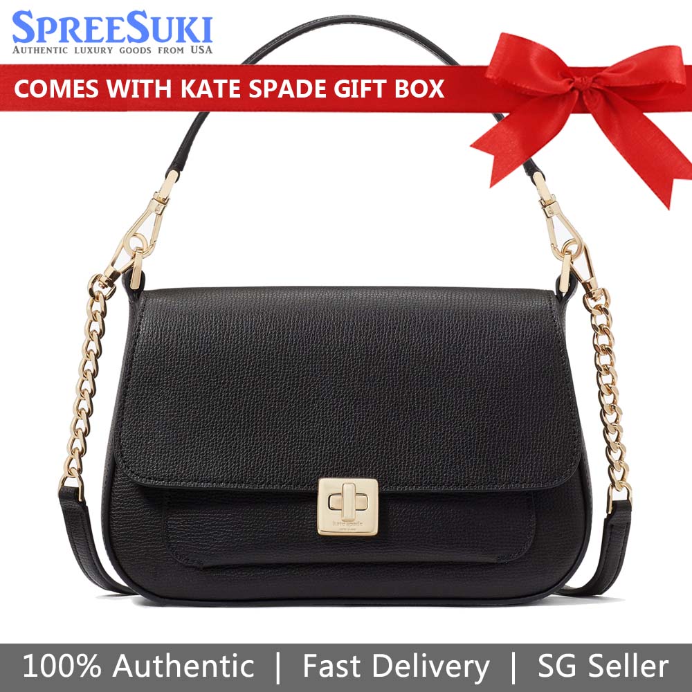 Kate Spade Crossbody Bag Sling Shoulder Bag Phoebe Refined Grain Leather Flap Black # KF554