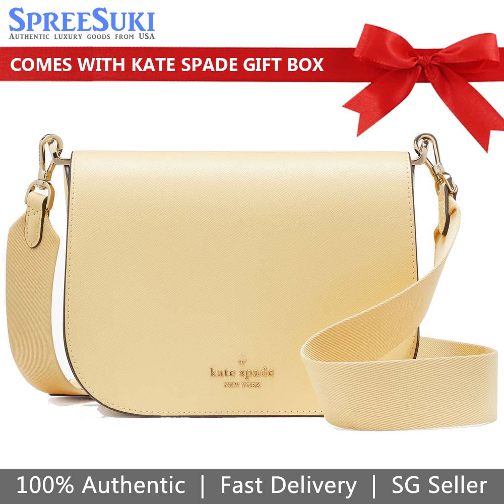 Kate Spade Saffiano Saddle Crossbody Bag Sling Butter Yellow # KC438